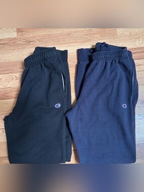 Champion Mens Powerblend Fleece Joggers Blue & Black Sweatpants C-Logo Size Med